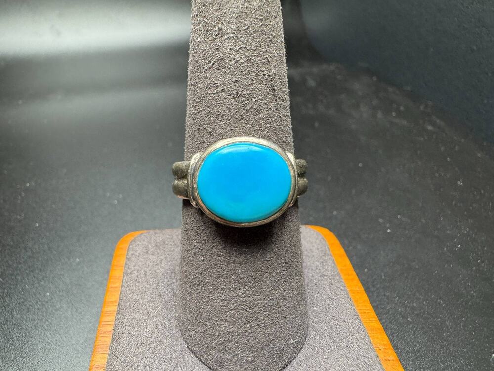 Vintage 925 Sterling Silver Ring Blue Stone Oval Cabochon Statement Jewelry